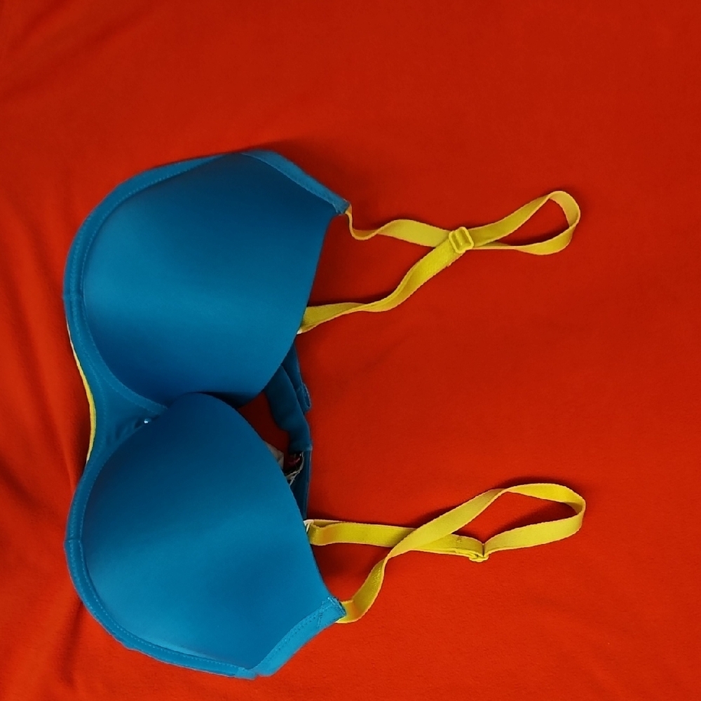 Vibrant Blue and Yellow Underwire Bra with Adjustable Straps